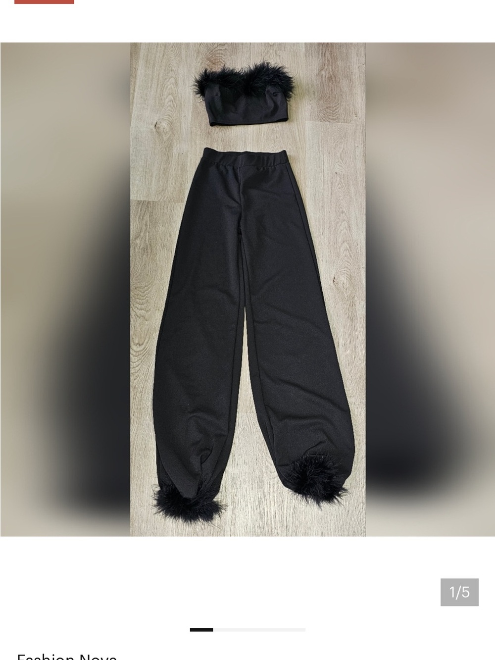 Fashion Nova Black Feather Trim Crop Top & ankle pants set